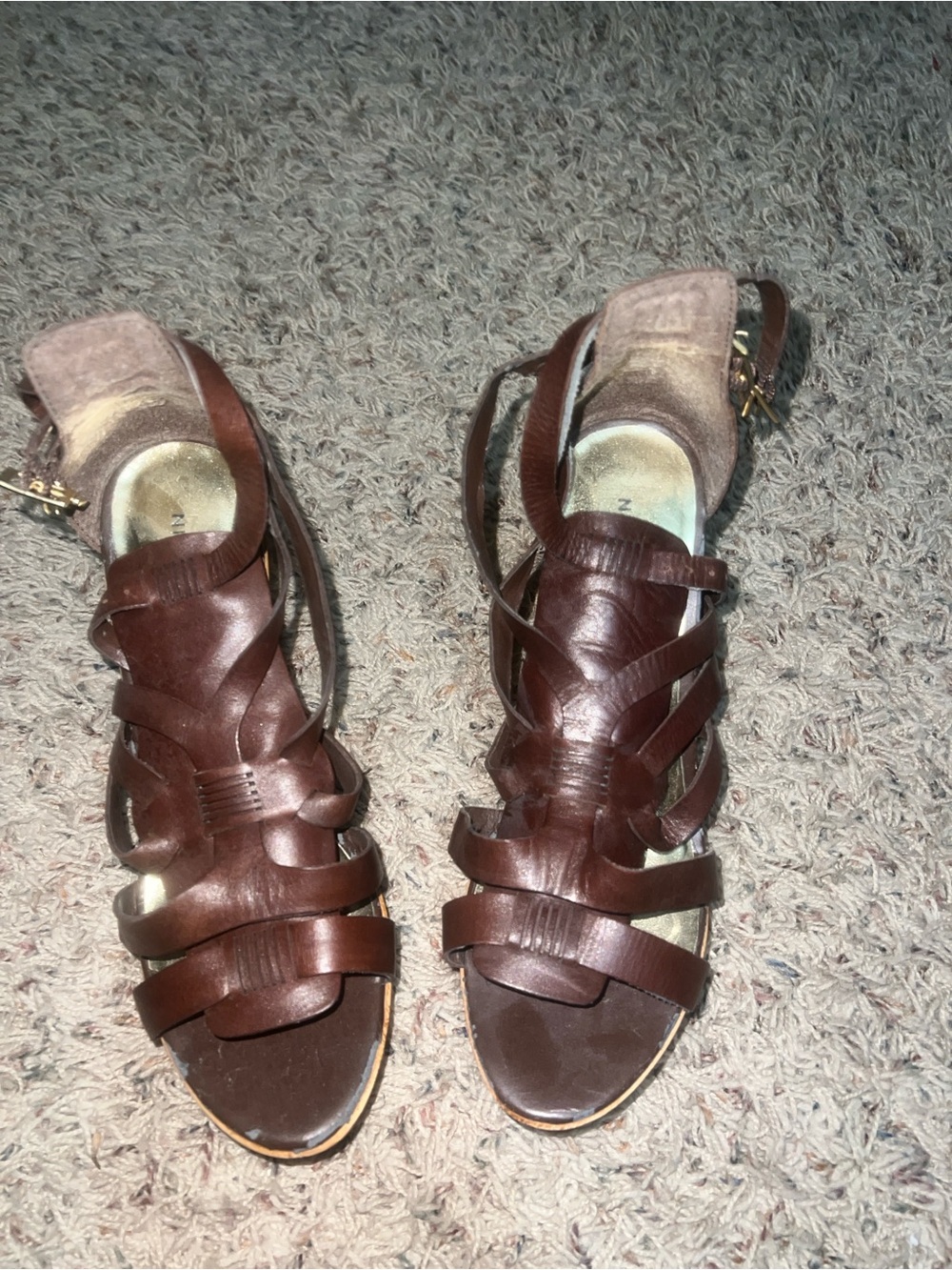 Nine West Brown Leather Strappy Heeled Sandals